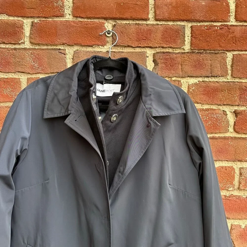 Jane Post $1795 Cashmere Double Coat 3-in-1 Rain Coat Navy Women’s M NEW